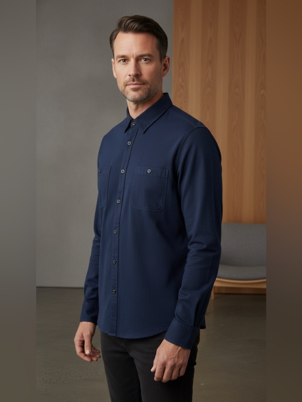 Men’s Lucky Brand Dark Blue Casual Button Down Shirt